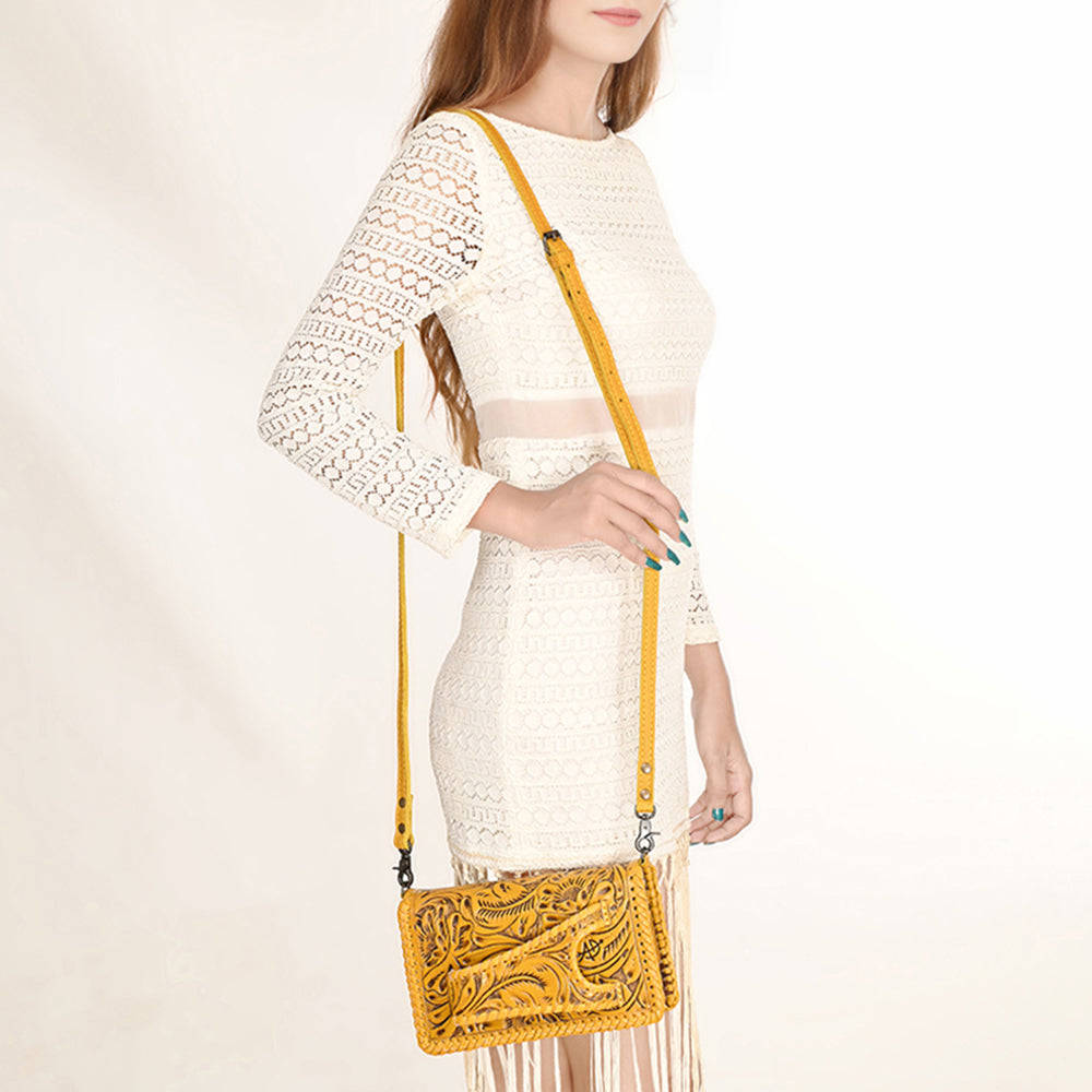 ADBG1228 American Darling Western Hand-Tooled Leather Clutch Bag with Floral Carving