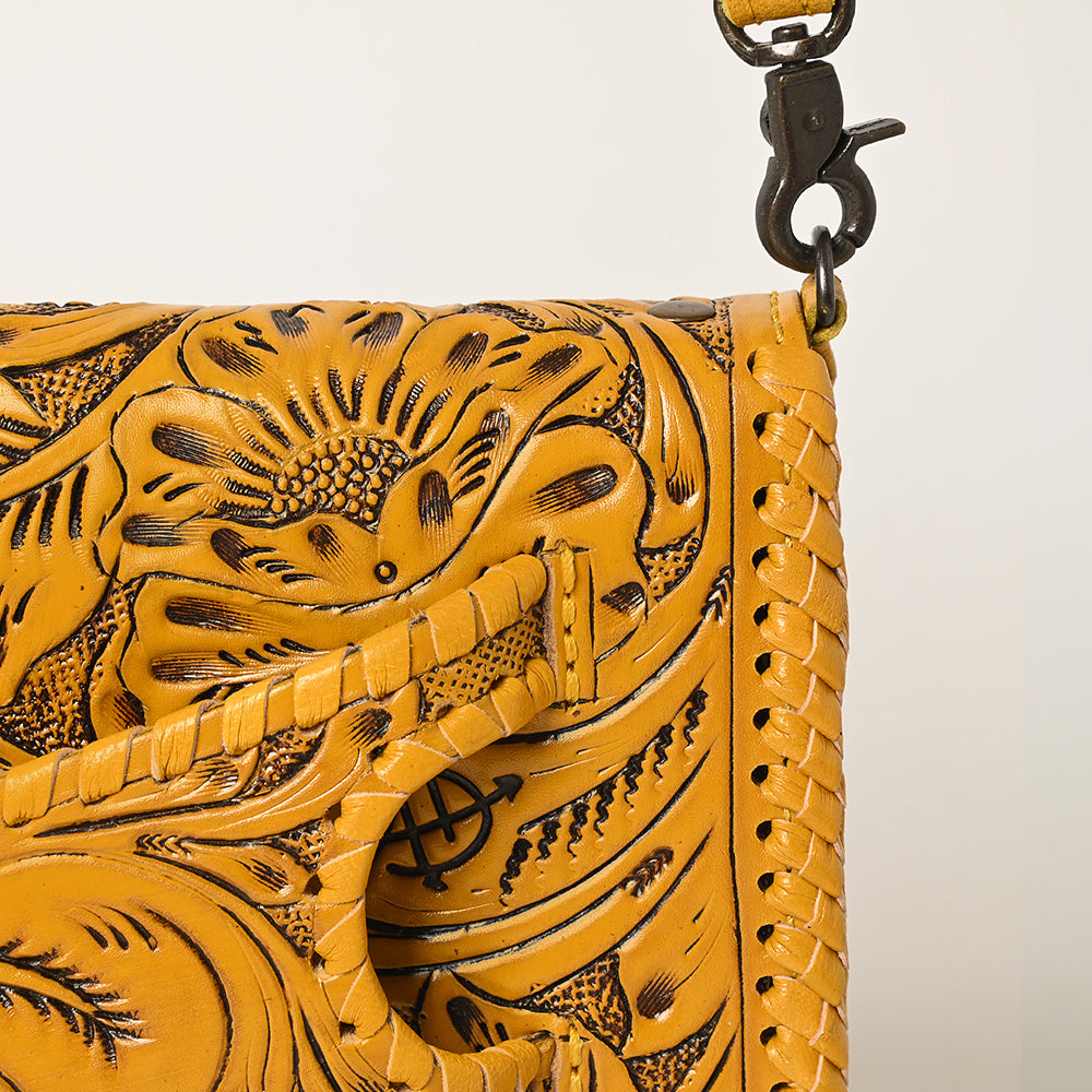 ADBG1228 American Darling Western Hand-Tooled Leather Clutch Bag with Floral Carving