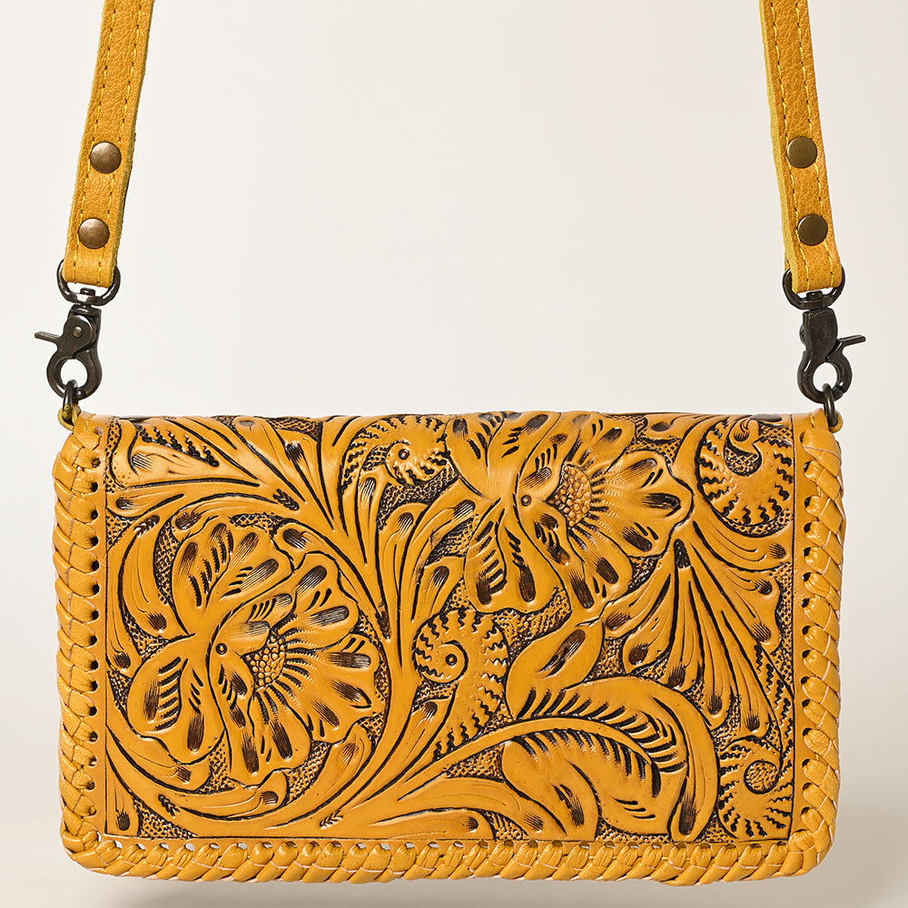 ADBG1228 American Darling Western Hand-Tooled Leather Clutch Bag with Floral Carving