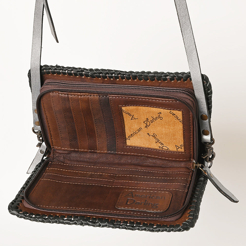 ADBG1228 American Darling Western Hand-Tooled Leather Clutch Bag with Floral Carving