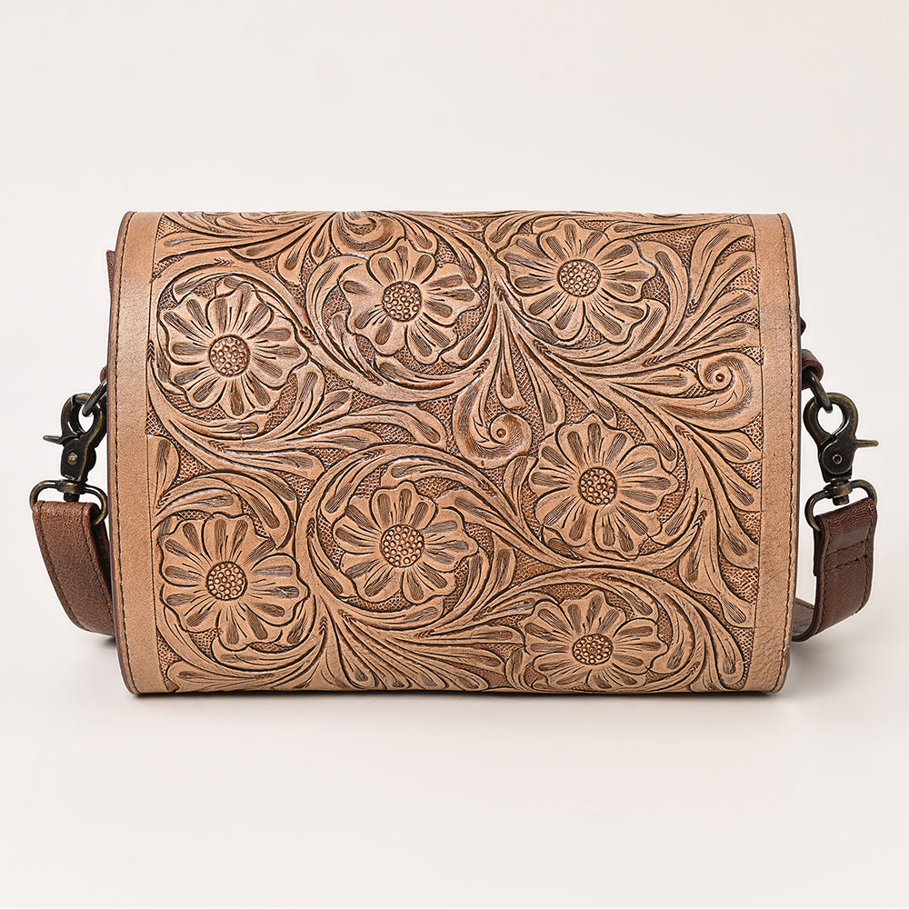 ADBG1229 American Darling Hand Tooled Western Leather Crossbody Bag - Floral Carved Genuine Leather Purse