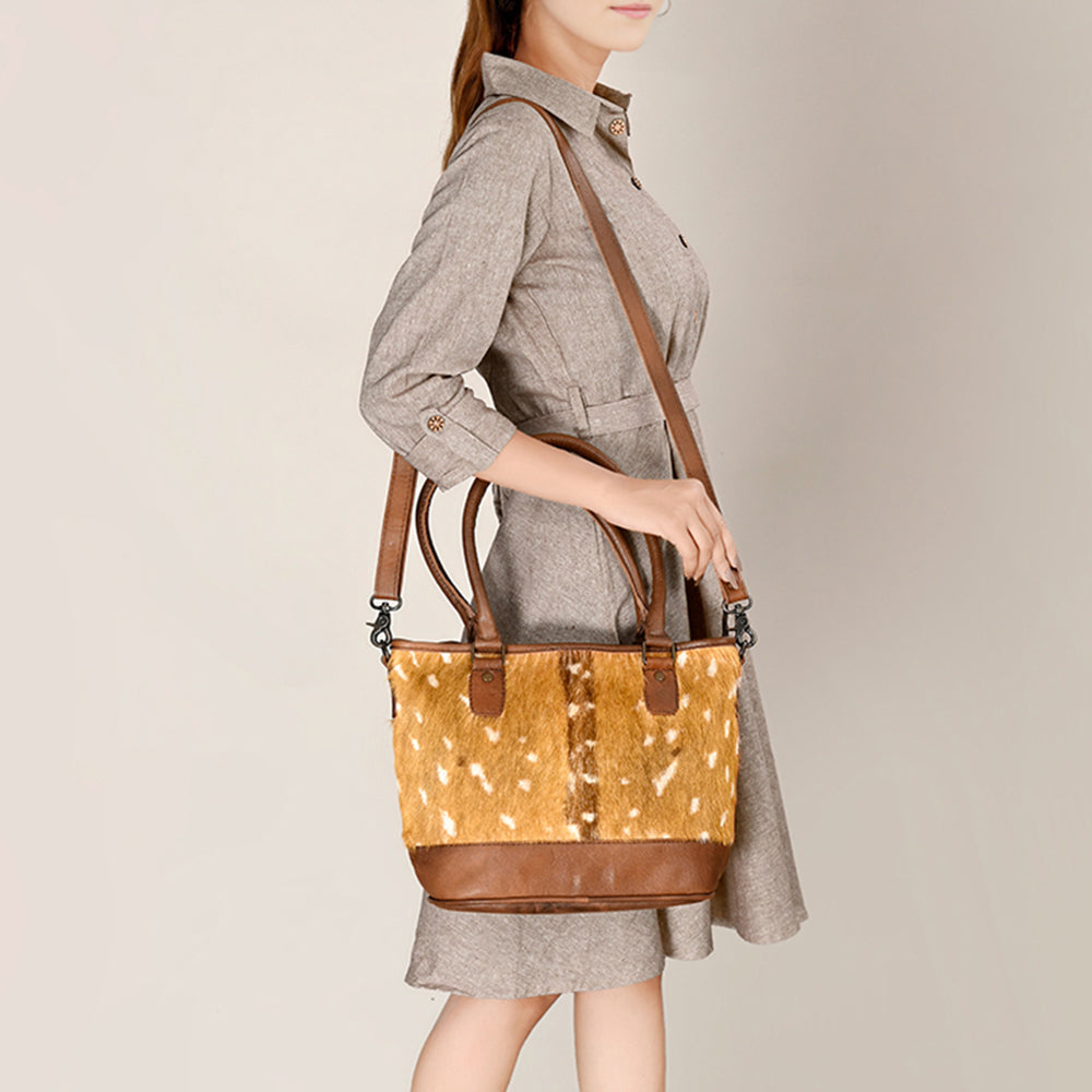 ADBG1230 American Darling Western Hair-On Cowhide Tote Bag with Genuine Leather Trim - Handcrafted Tote