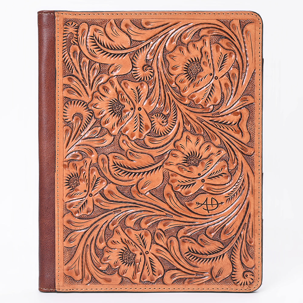 ADBG1232 American Darling Western Hand-Tooled Leather Portfolio Bag - Floral Carved Genuine Leather Case