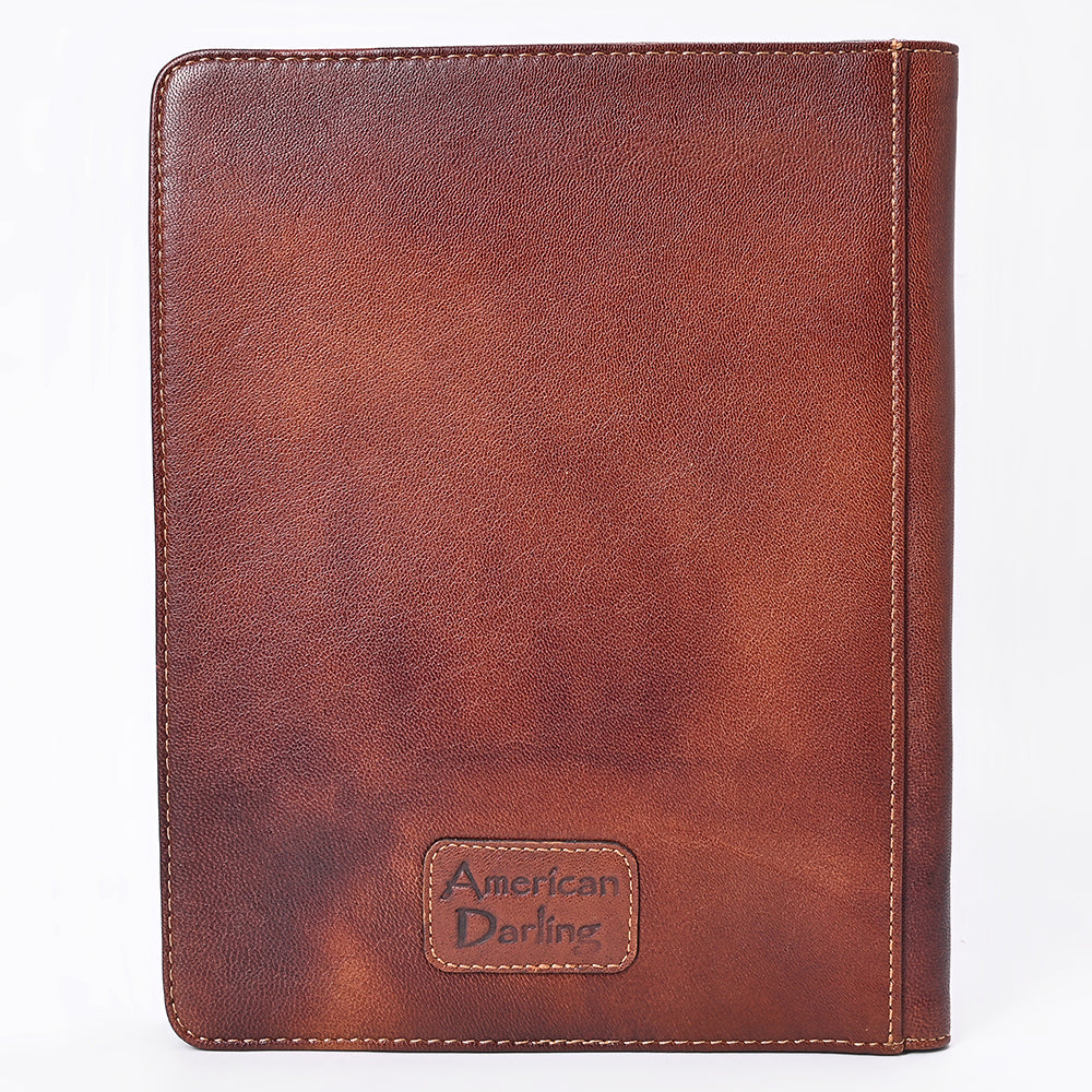 ADBG1232 American Darling Western Hand-Tooled Leather Portfolio Bag - Floral Carved Genuine Leather Case
