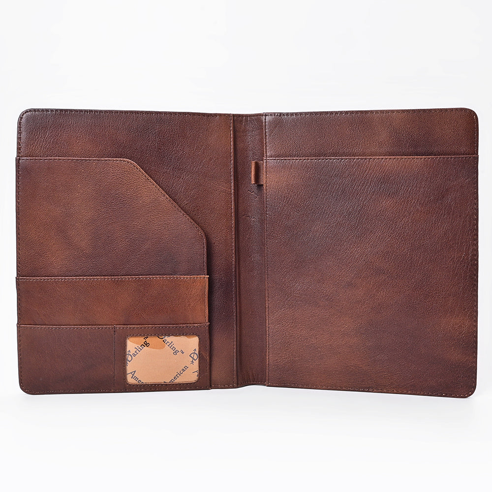 ADBG1232 American Darling Western Hand-Tooled Leather Portfolio Bag - Floral Carved Genuine Leather Case