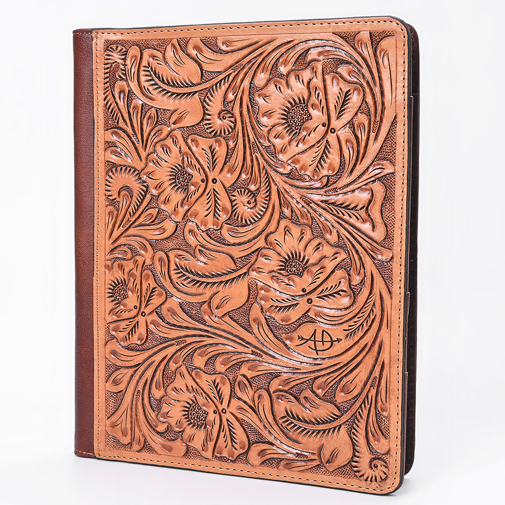 ADBG1232 American Darling Western Hand-Tooled Leather Portfolio Bag - Floral Carved Genuine Leather Case