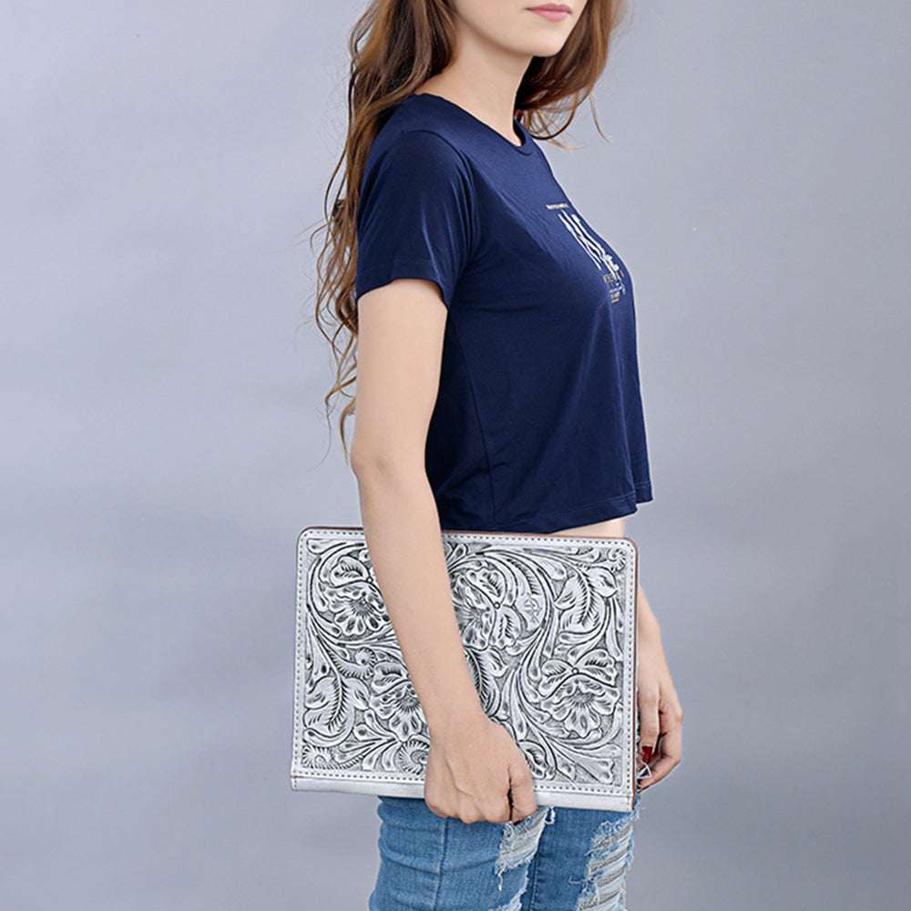 ADBG1232 American Darling Western Hand-Tooled Leather Portfolio Bag - Floral Carved Genuine Leather Case