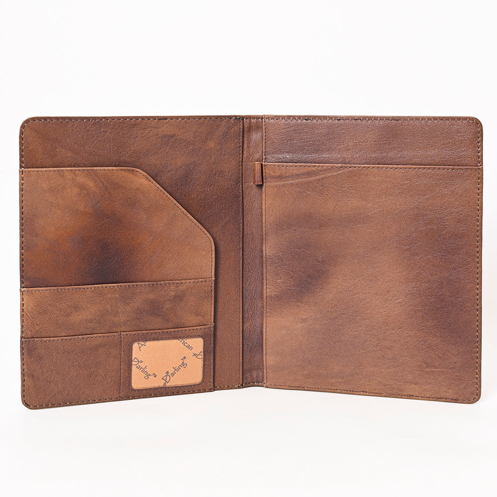 ADBG1232 American Darling Western Hand-Tooled Leather Portfolio Bag - Floral Carved Genuine Leather Case
