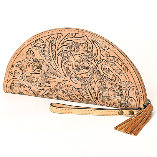 ADBG1233 American Darling Hand-Tooled Western Leather Taco Bag - Genuine Floral Carved Designer Wristlet