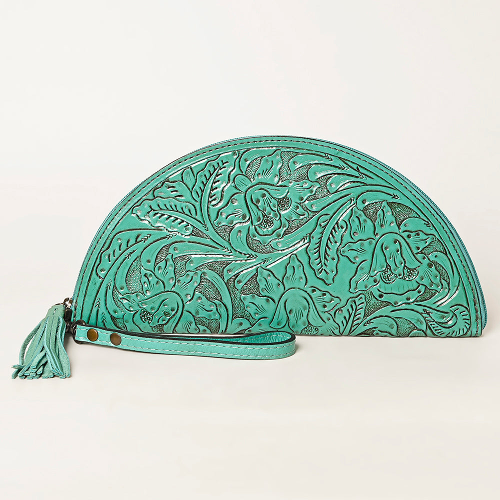 ADBG1233 American Darling Hand-Tooled Western Leather Taco Bag - Genuine Floral Carved Designer Wristlet