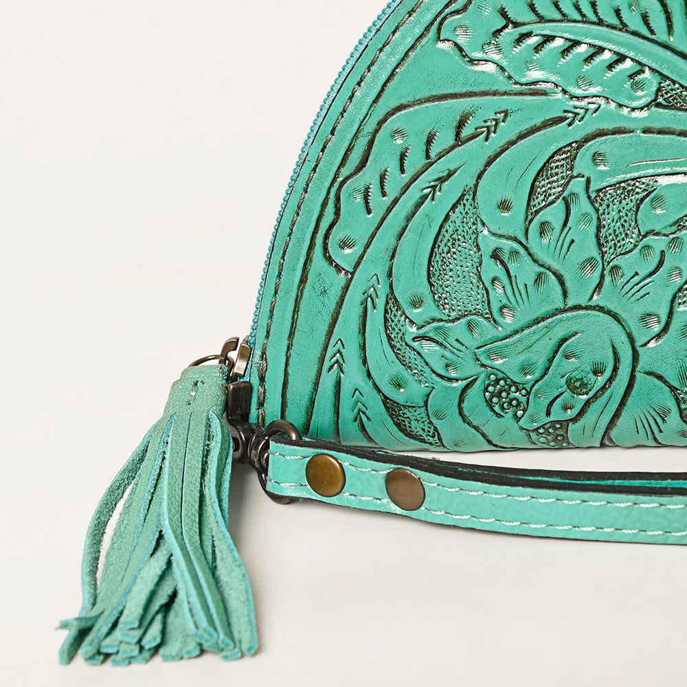 ADBG1233 American Darling Hand-Tooled Western Leather Taco Bag - Genuine Floral Carved Designer Wristlet