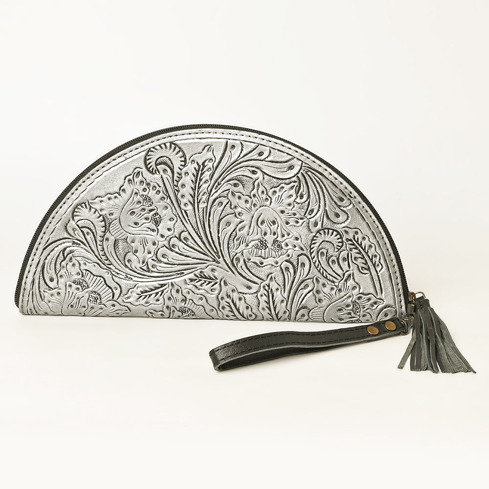 ADBG1233 American Darling Hand-Tooled Western Leather Taco Bag - Genuine Floral Carved Designer Wristlet