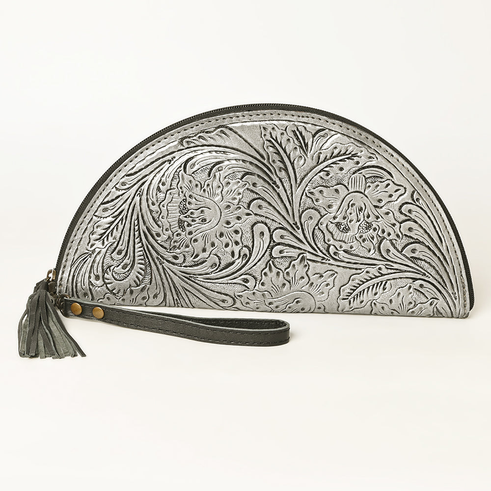 ADBG1233 American Darling Hand-Tooled Western Leather Taco Bag - Genuine Floral Carved Designer Wristlet