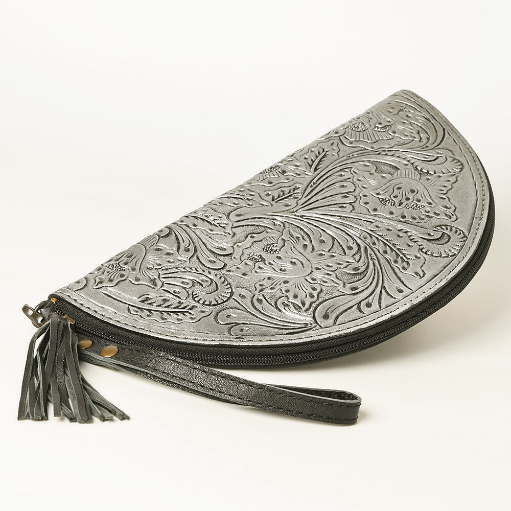 ADBG1233 American Darling Hand-Tooled Western Leather Taco Bag - Genuine Floral Carved Designer Wristlet