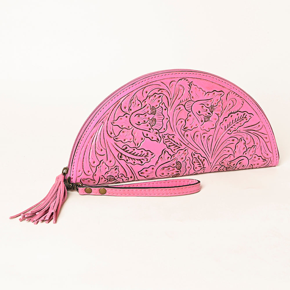 ADBG1233 American Darling Hand-Tooled Western Leather Taco Bag - Genuine Floral Carved Designer Wristlet