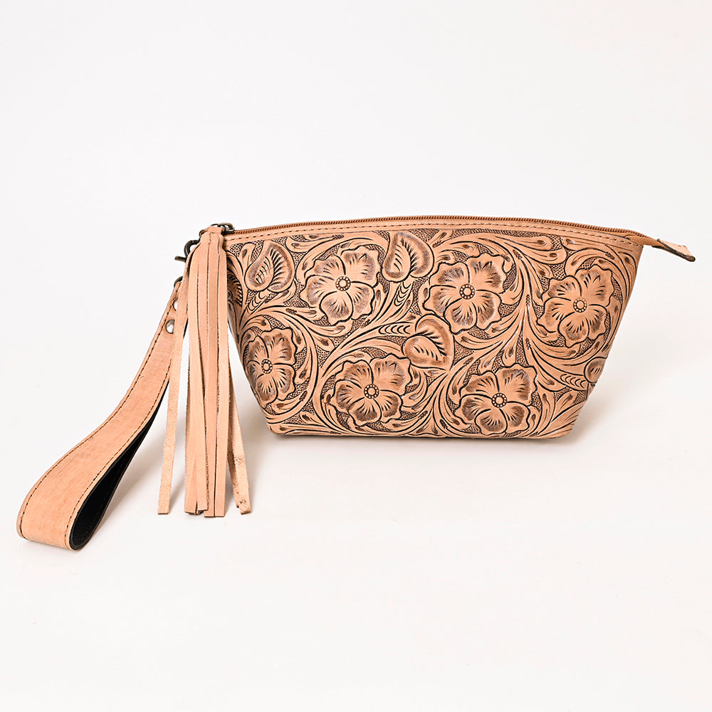 ADBG1234 American Darling Hand-Tooled Western Leather Wristlet Bag - Genuine Floral Carved Womens Clutch