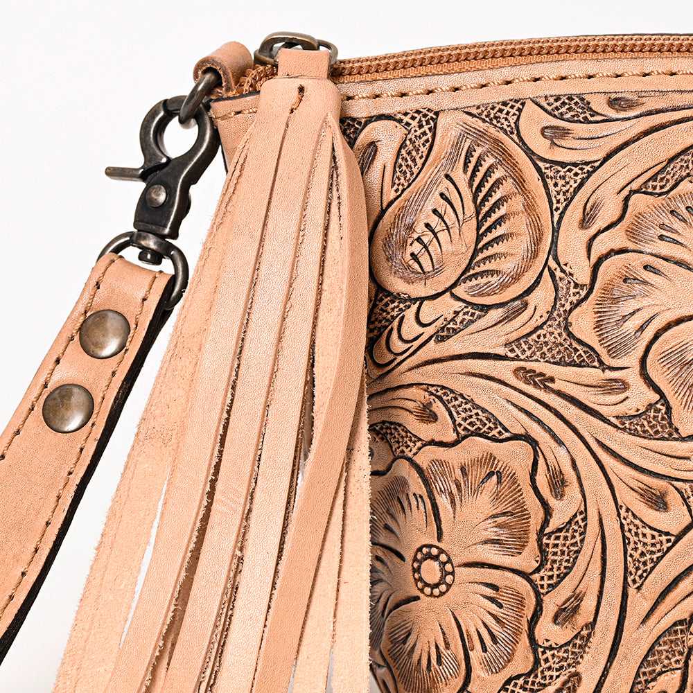 ADBG1234 American Darling Hand-Tooled Western Leather Wristlet Bag - Genuine Floral Carved Womens Clutch