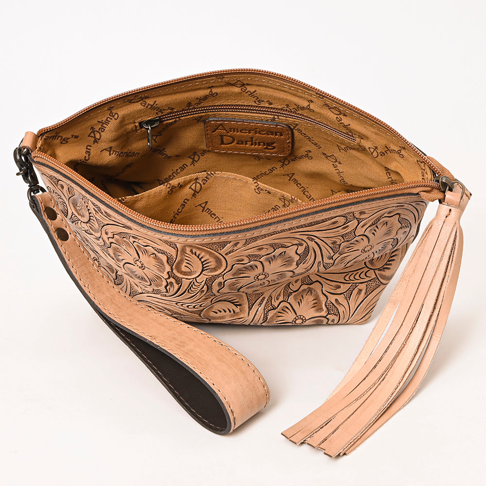 ADBG1234 American Darling Hand-Tooled Western Leather Wristlet Bag - Genuine Floral Carved Womens Clutch