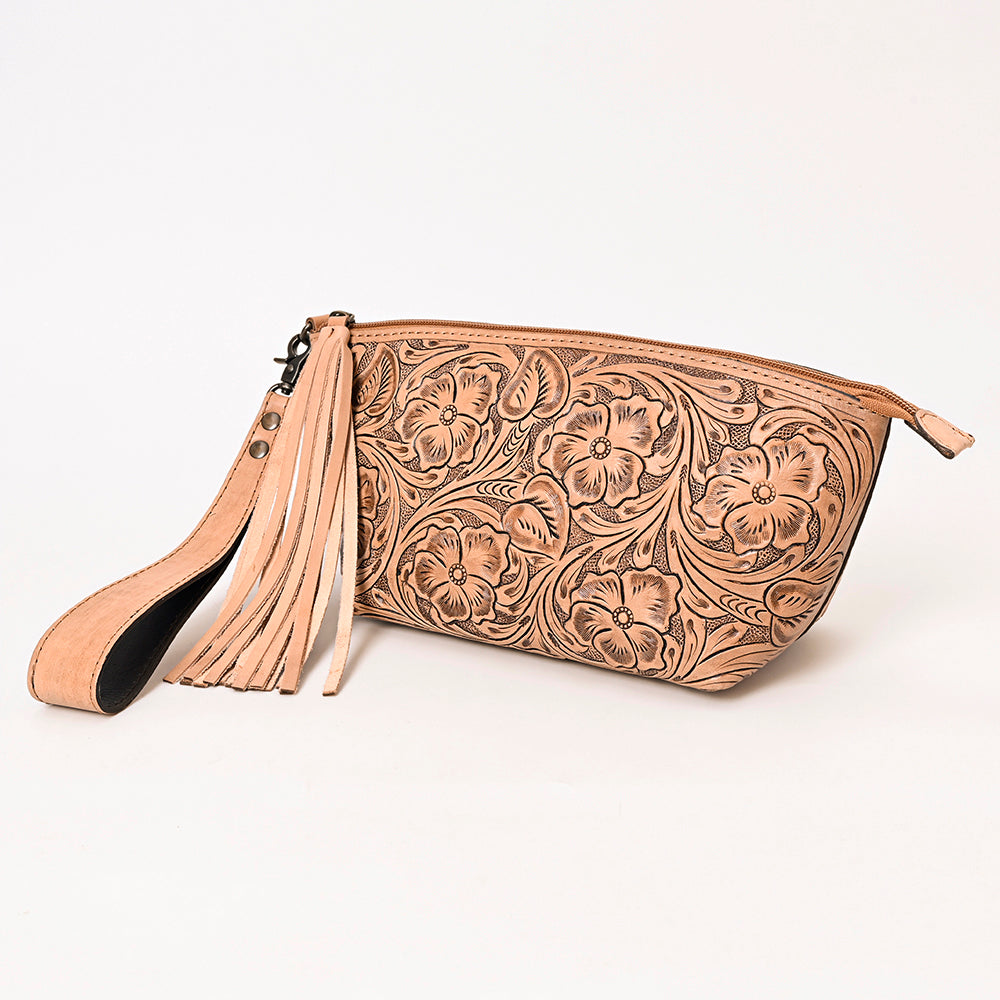 ADBG1234 American Darling Hand-Tooled Western Leather Wristlet Bag - Genuine Floral Carved Womens Clutch