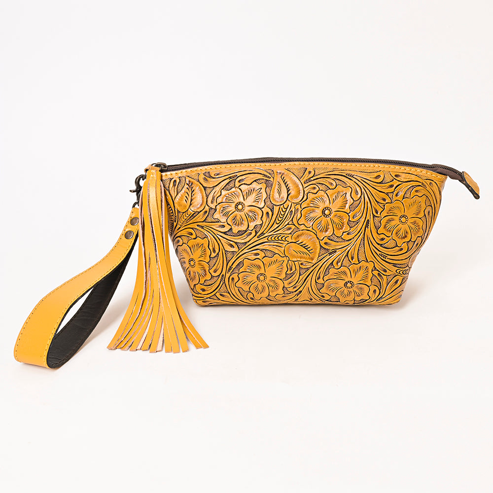 ADBG1234 American Darling Hand-Tooled Western Leather Wristlet Bag - Genuine Floral Carved Womens Clutch