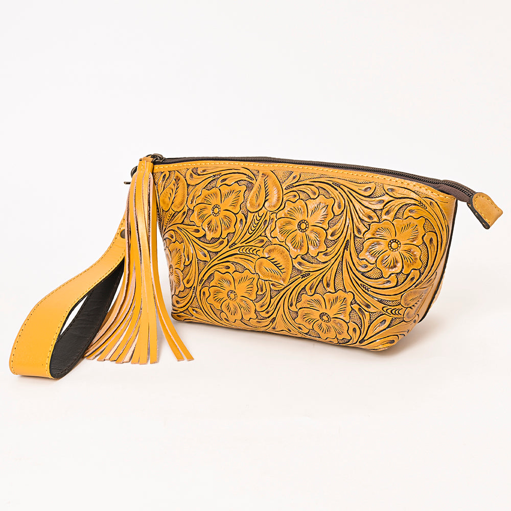 ADBG1234 American Darling Hand-Tooled Western Leather Wristlet Bag - Genuine Floral Carved Womens Clutch