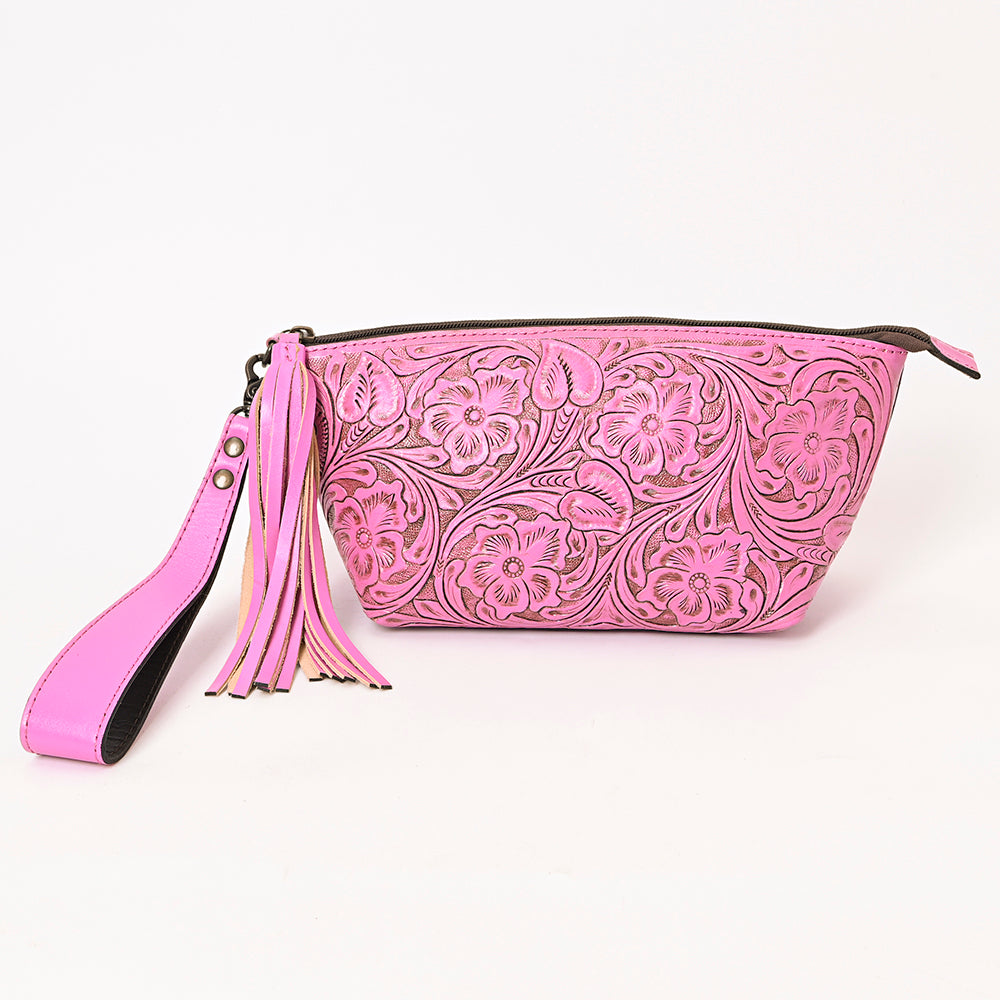 ADBG1234 American Darling Hand-Tooled Western Leather Wristlet Bag - Genuine Floral Carved Womens Clutch