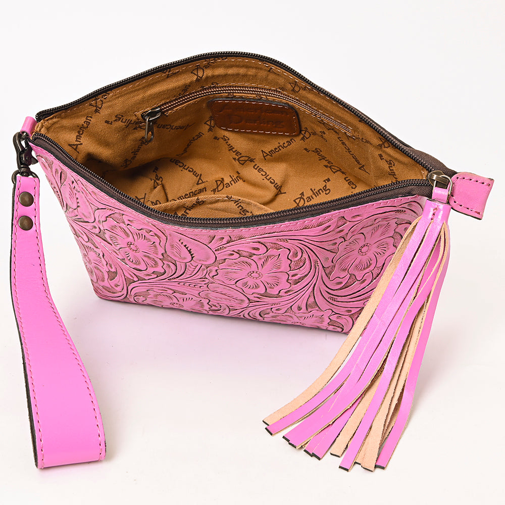 ADBG1234 American Darling Hand-Tooled Western Leather Wristlet Bag - Genuine Floral Carved Women Clutch