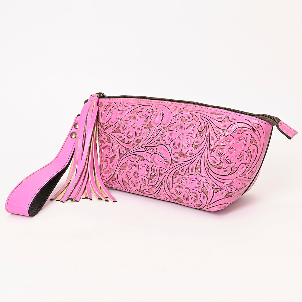 ADBG1234 American Darling Hand-Tooled Western Leather Wristlet Bag - Genuine Floral Carved Womens Clutch