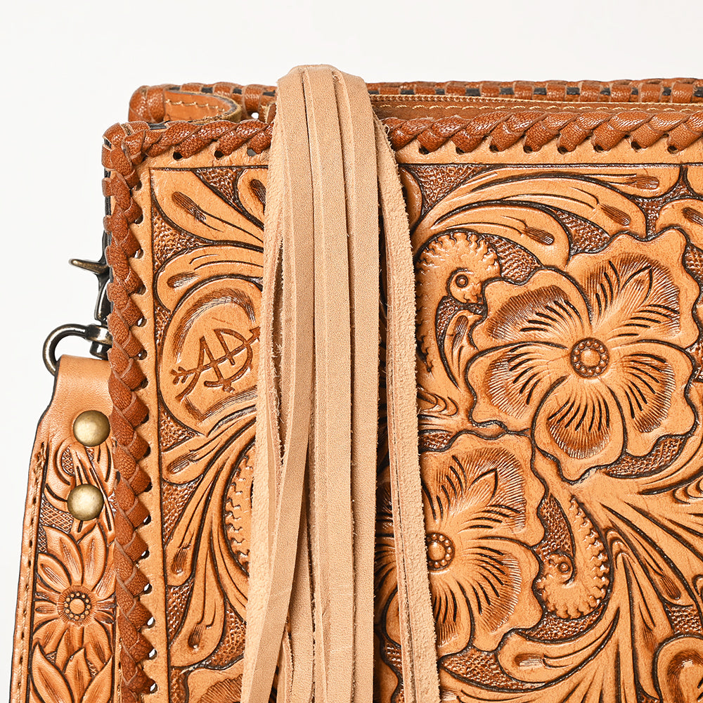 ADBG1235 American Darling Hand-Tooled Western Leather Crossbody Bag - Genuine Floral Carved Artisan Purse