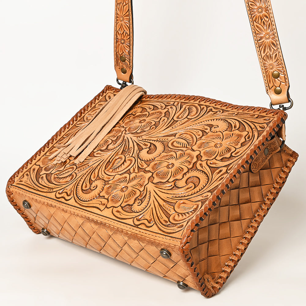 ADBG1235 American Darling Hand-Tooled Western Leather Crossbody Bag - Genuine Floral Carved Artisan Purse