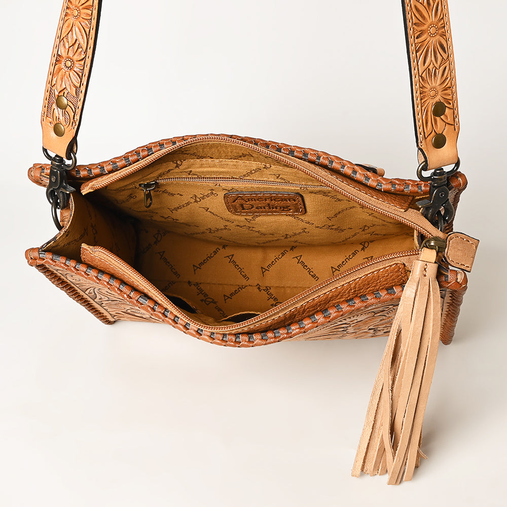 ADBG1235 American Darling Hand-Tooled Western Leather Crossbody Bag - Genuine Floral Carved Artisan Purse