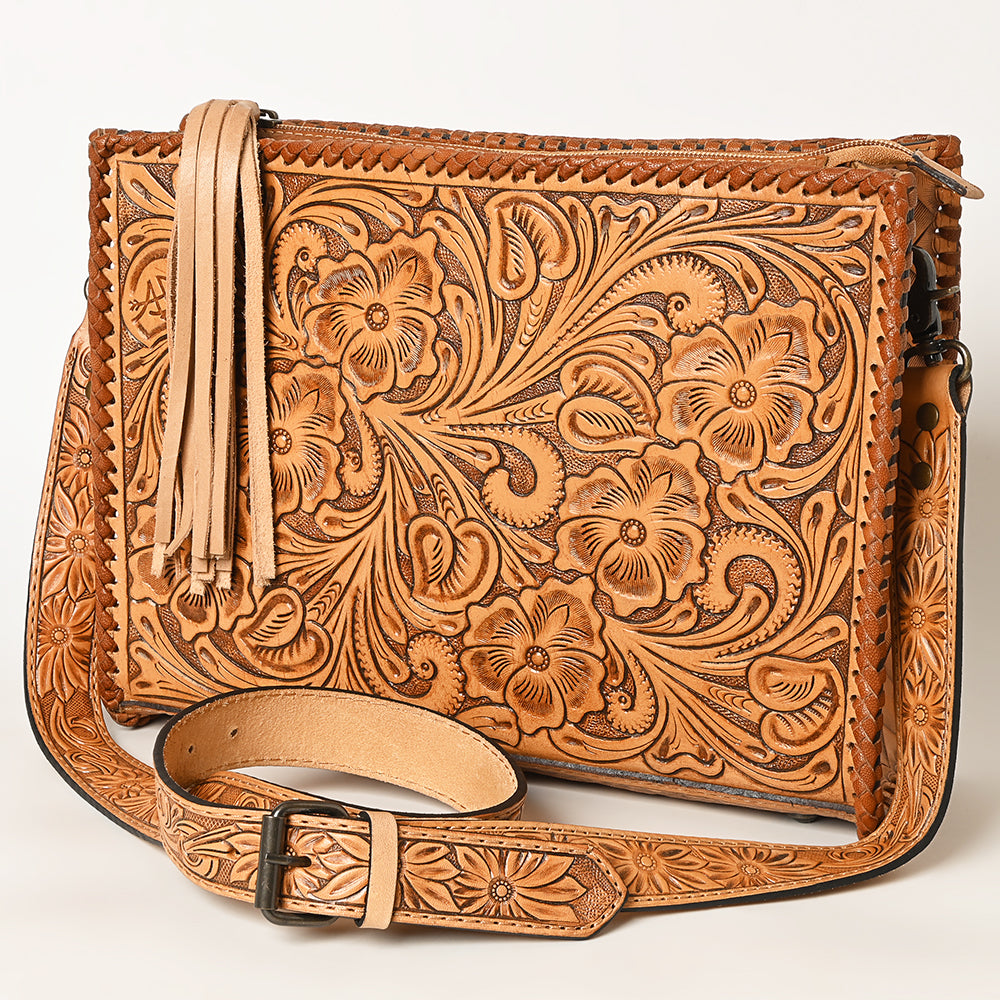 ADBG1235 American Darling Hand-Tooled Western Leather Crossbody Bag - Genuine Floral Carved Artisan Purse