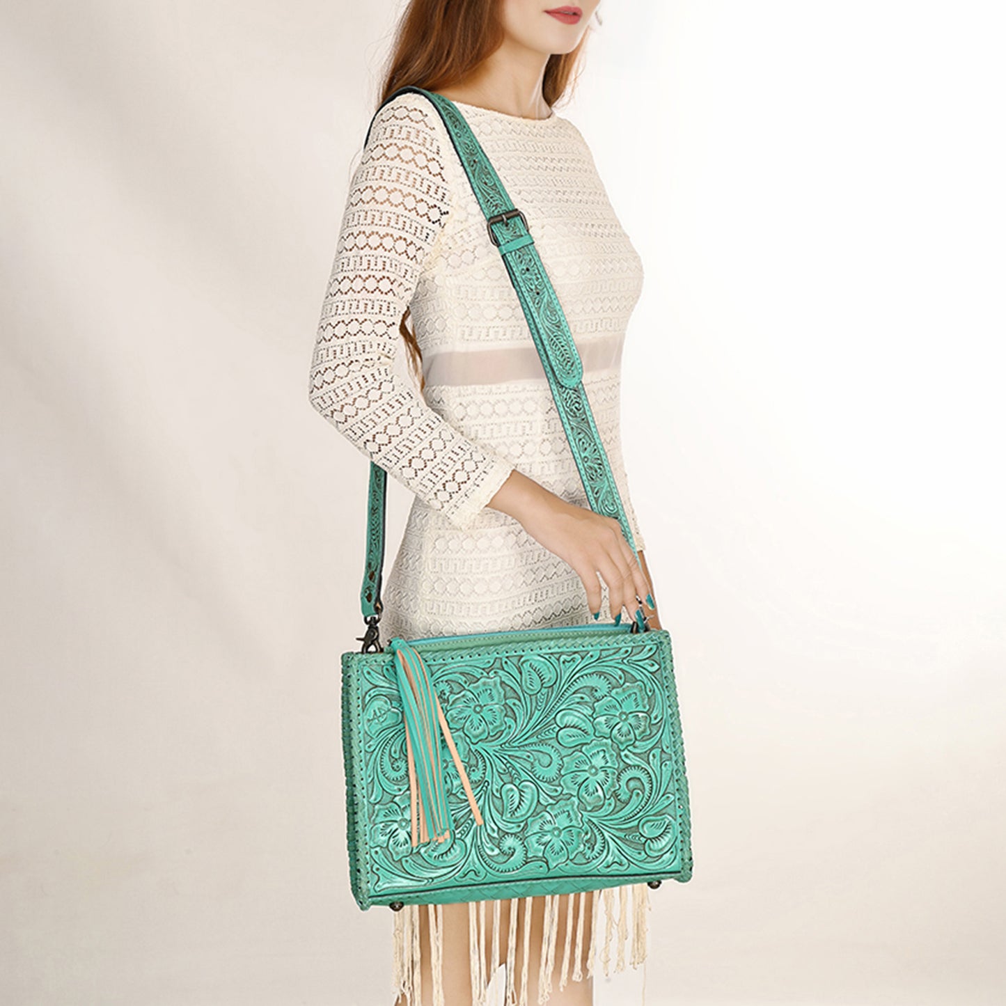 ADBG1235 American Darling Hand-Tooled Western Leather Crossbody Bag - Genuine Floral Carved Artisan Purse