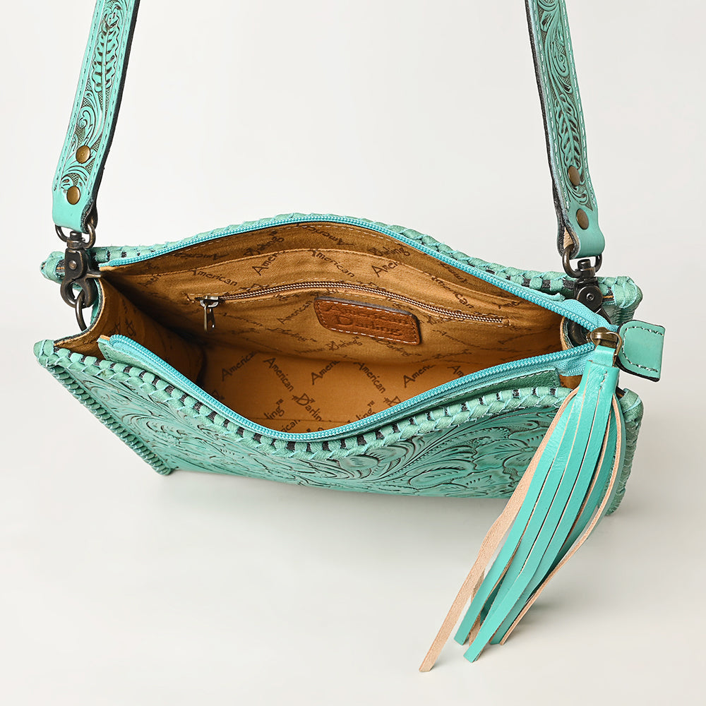 ADBG1235 American Darling Hand-Tooled Western Leather Crossbody Bag - Genuine Floral Carved Artisan Purse