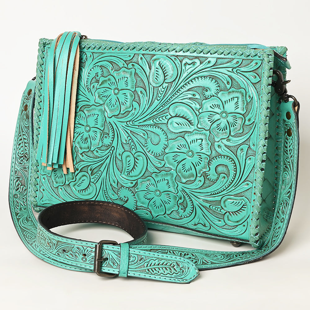 ADBG1235 American Darling Hand-Tooled Western Leather Crossbody Bag - Genuine Floral Carved Artisan Purse