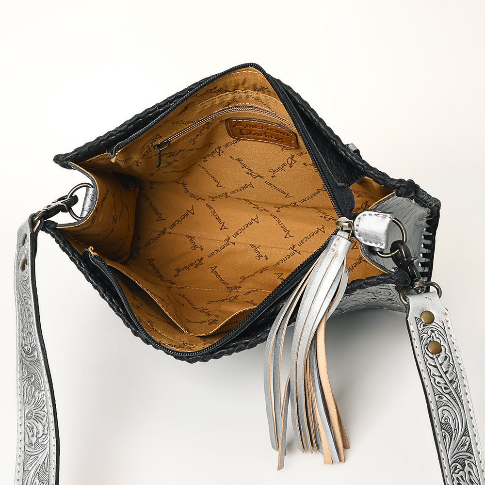 ADBG1235 American Darling Hand-Tooled Western Leather Crossbody Bag - Genuine Floral Carved Artisan Purse