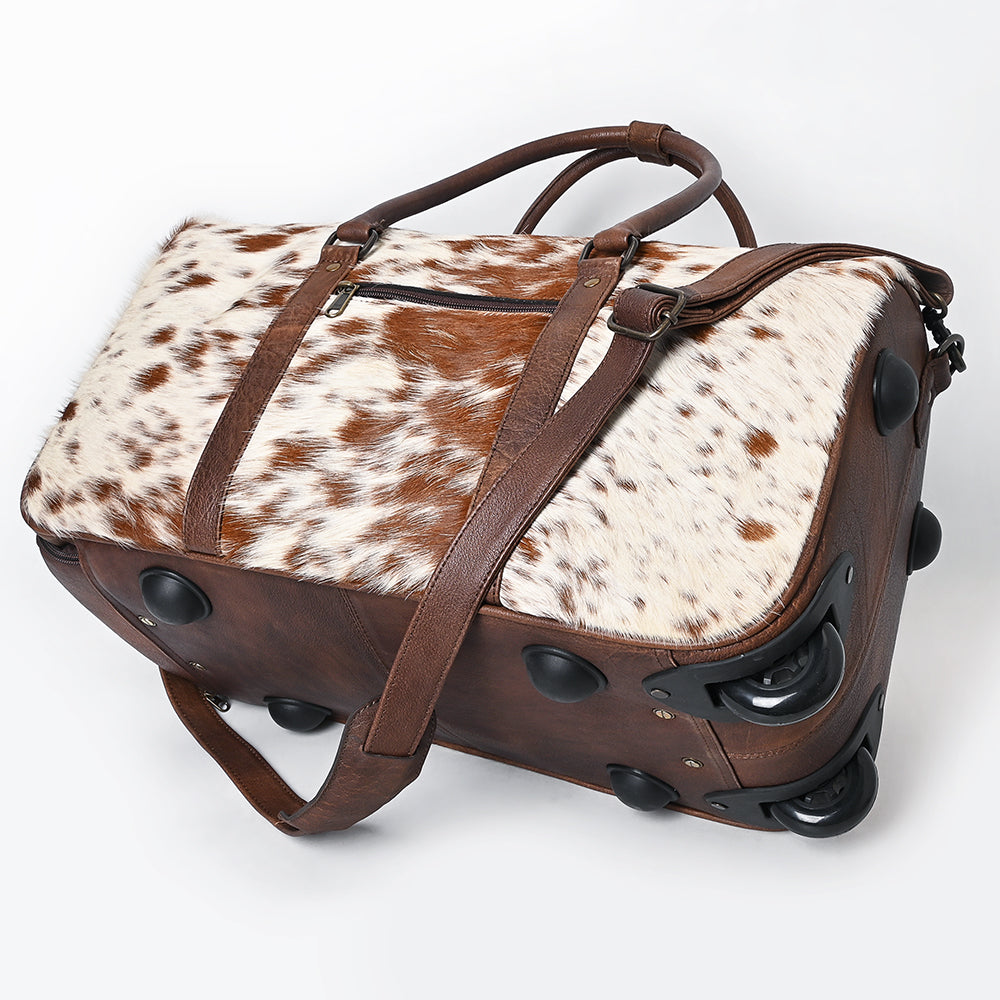 ADBG1245 American Darling Western Hair-On Cowhide Leather Travel Duffle Bag With Wheels