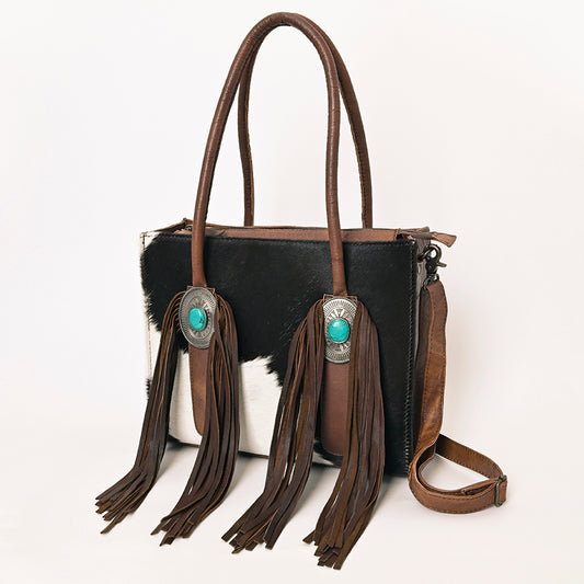 ADBG1091 American Darling Western Leather Tote Bag with Hair-On Cowhide and Fringe