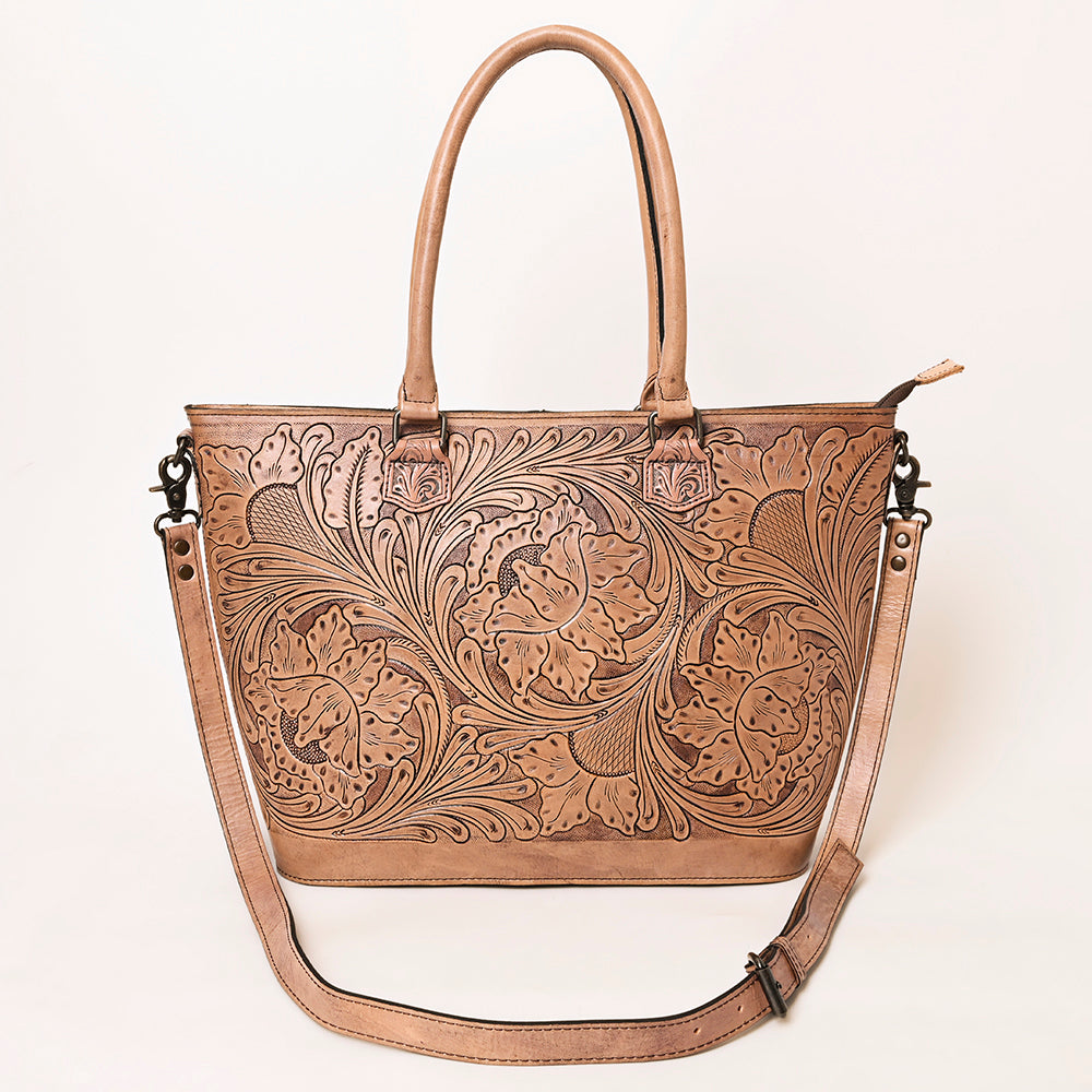 ADBG1246 American Darling Western Hand-Tooled Leather Tote Bag Genuine Floral Carved Tote