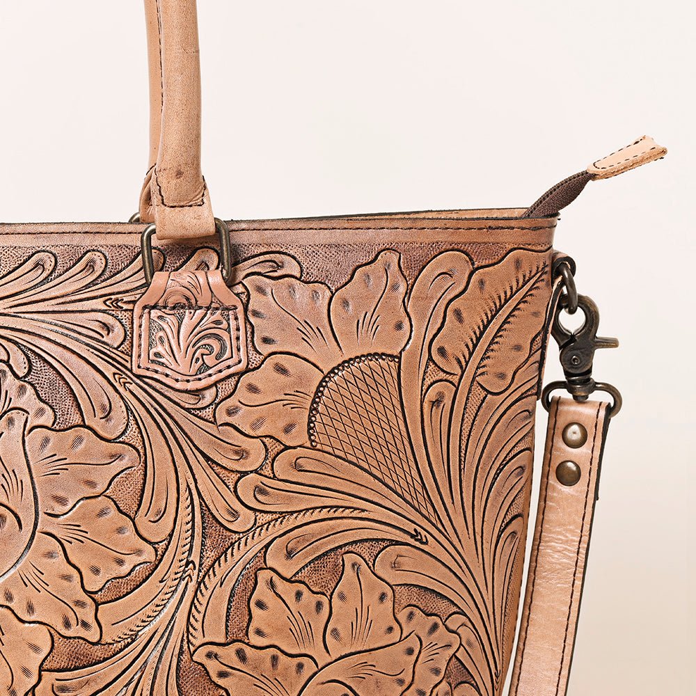 ADBG1246 American Darling Western Hand-Tooled Leather Tote Bag Genuine Floral Carved Tote