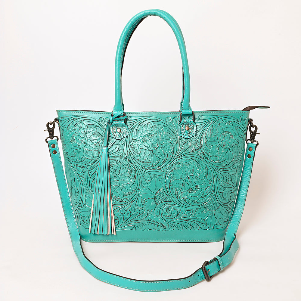 ADBG1246 American Darling Western Hand-Tooled Leather Tote Bag Genuine Floral Carved Tote