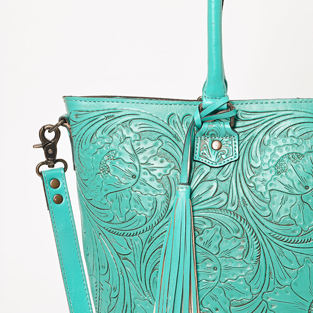 ADBG1246 American Darling Western Hand-Tooled Leather Tote Bag Genuine Floral Carved Tote