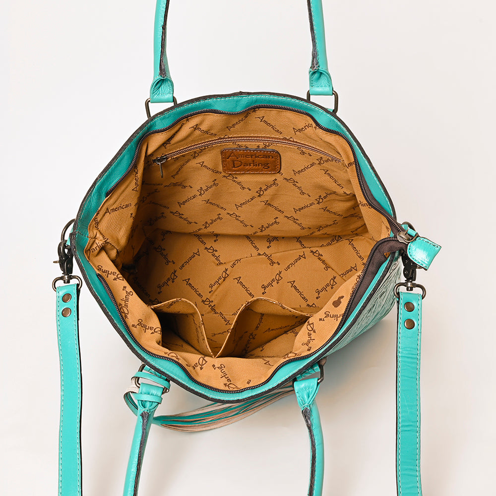 ADBG1246 American Darling Western Hand-Tooled Leather Tote Bag Genuine Floral Carved Tote