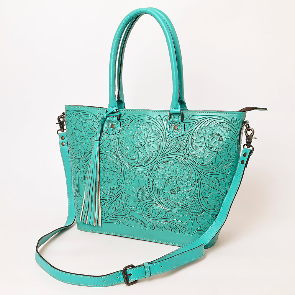 ADBG1246 American Darling Western Hand-Tooled Leather Tote Bag Genuine Floral Carved Tote