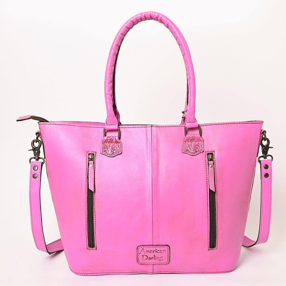 ADBG1246 American Darling Western Hand-Tooled Leather Tote Bag Genuine Floral Carved Tote