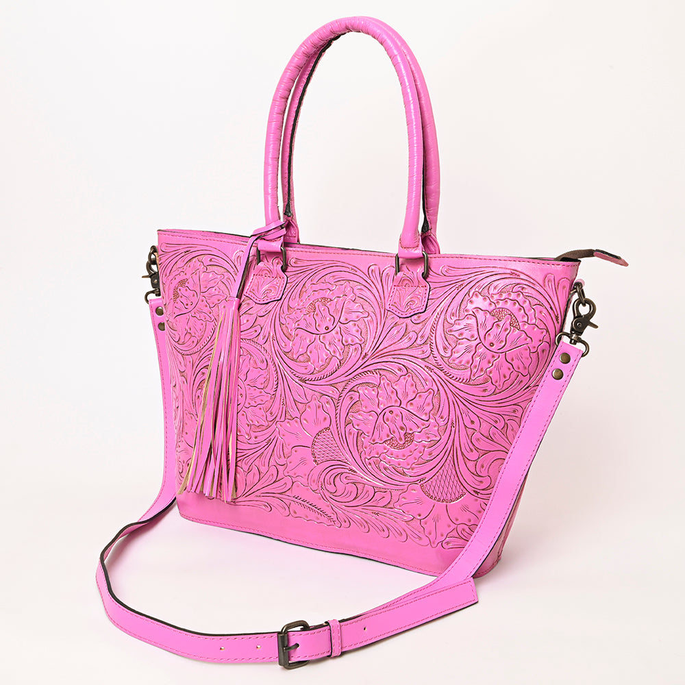 ADBG1246 American Darling Western Hand-Tooled Leather Tote Bag Genuine Floral Carved Tote