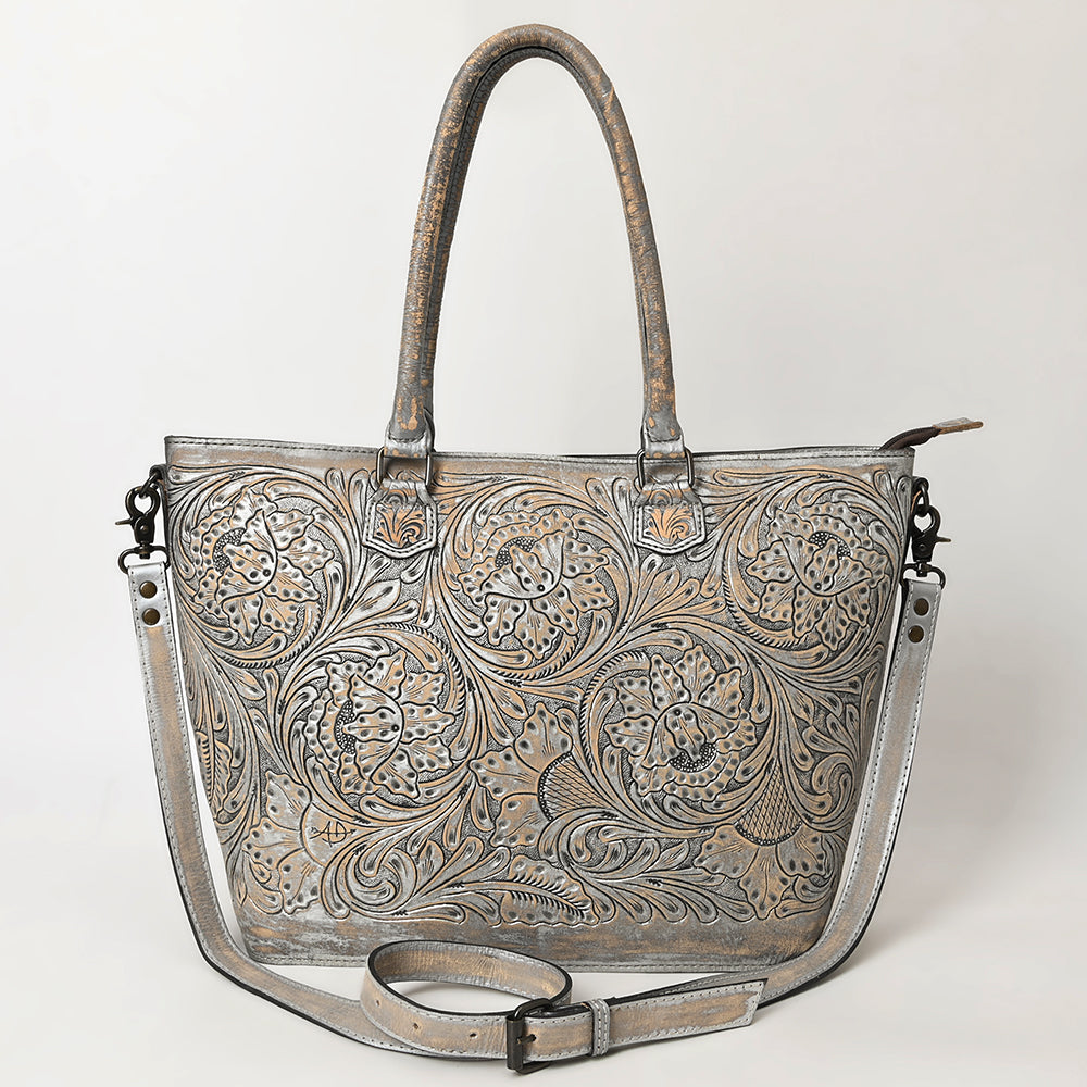 ADBG1246 American Darling Western Hand-Tooled Leather Tote Bag Genuine Floral Carved Tote