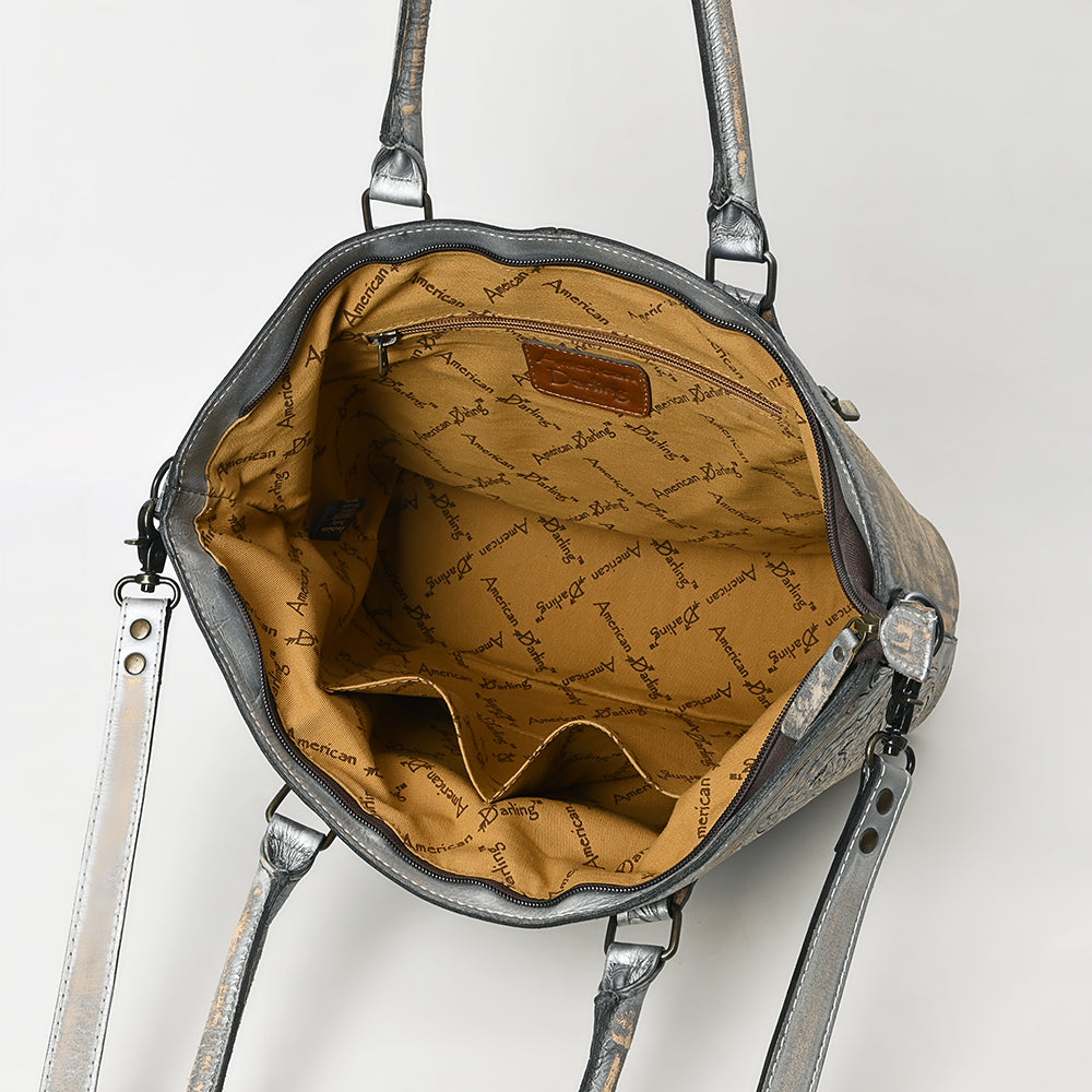 ADBG1246 American Darling Western Hand-Tooled Leather Tote Bag Genuine Floral Carved Tote