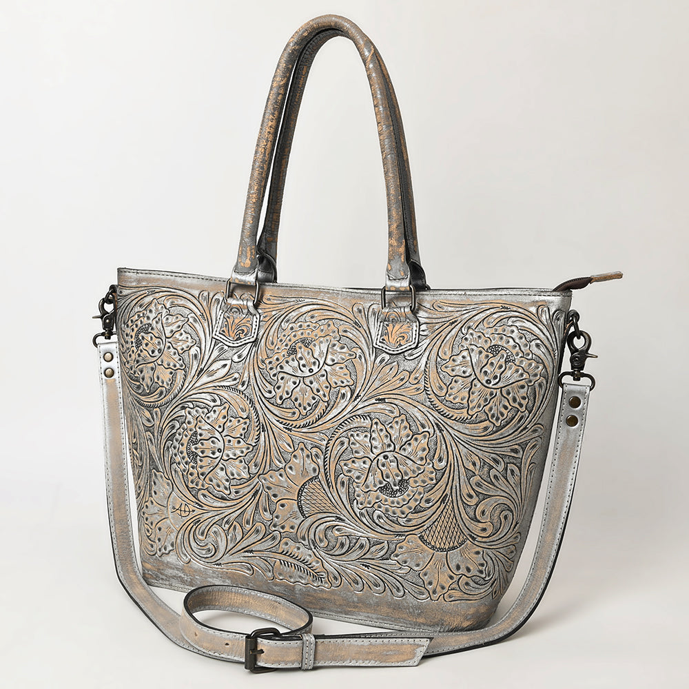 ADBG1246 American Darling Western Hand-Tooled Leather Tote Bag Genuine Floral Carved Tote