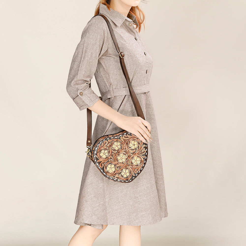 ADBGA425 Heart-Shaped Hand Tooled Leather Canteen Bag Genuine Western Floral by American Darling